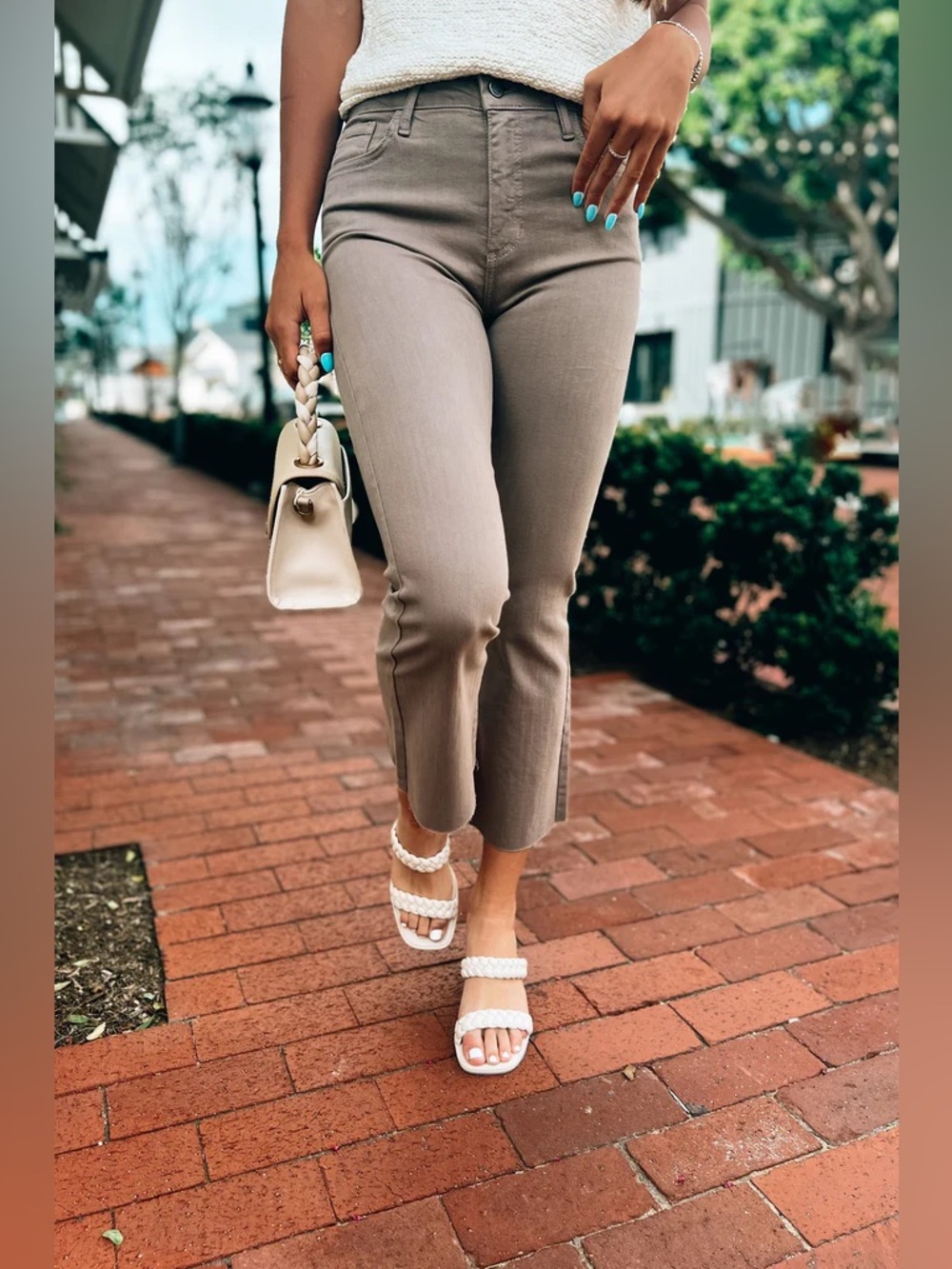 Just Black Denim Dani Taupe Kick Flared Jeans with Raw Hem